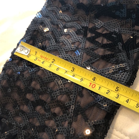 🖤 Black sequins + mesh pattern, beige lined stretch elastic band waist leggings - Picture 12 of 12